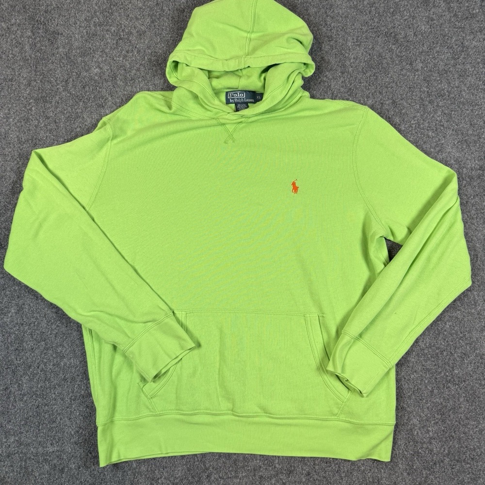 🐎 Polo Ralph Lauren Hoodie Mens XL Lime Green Orange Pony Pullover Sweatshirt